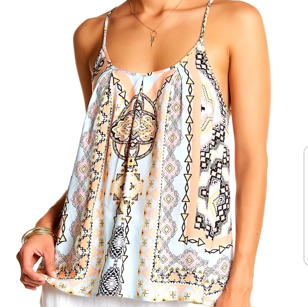 Green Dragon Chai print scarf tank XS sleeveless